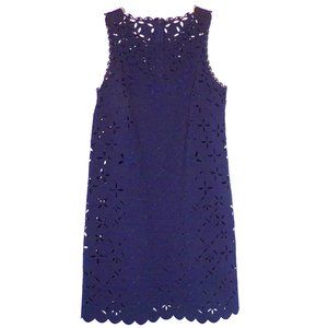 J Crew Summer Dress Womens 4P Shift Navy Blue Eyelet Lined Sleeveless Scalloped